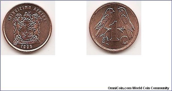 1 Cent
KM#158
1.5000 g., Copper-Plated-Steel, 15 mm. Obv: Arms with
supporters Obv. Leg.: Zulu legend Rev: Value divides sparrows
Edge: Plain