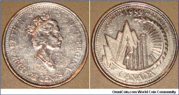 Canada, 25 cents, 1999 Millennium series (December): This is Canada