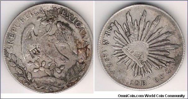 Republic of Mexico 8 Reales. Chopmarked.