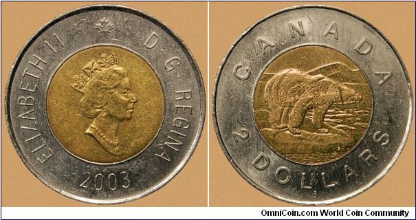 Canada, 2 dollars, 2003 Old Obverse, 1996-2003 Regulation Coin Polar Bear