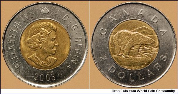 Canada, 2 dollars, 2003 New Obverse, 2003-2006 Regulation Coin Polar Bear