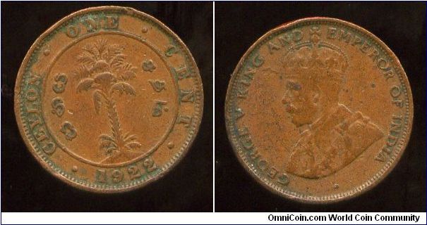 Ceylon
1922
1 Cent
Palm Tree
King George V