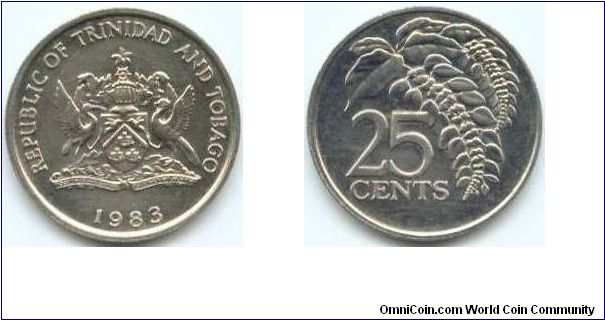 Trinidad and Tobago, 25 cents 1983.