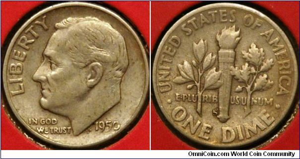 1 dime (10 cents), 1950 S, early example of current design, 18 mm, Ag