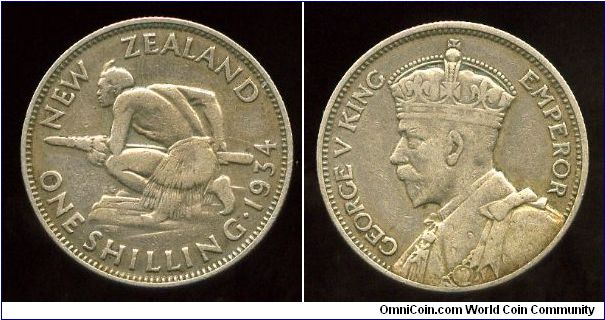1934
1/- Shilling 
kneeling Maori with spear
King George V