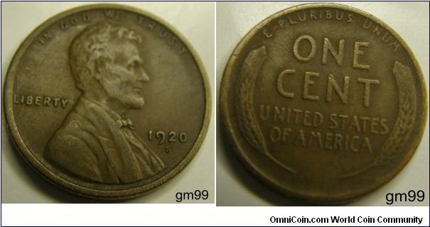 Bronze
1920S Wheat Penny
Composition: .950 Copper, .05 Tin and Zinc 
Diameter: 19 mm 
Weight: 3.11 grams 
Edge: Plain