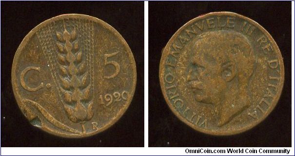 1922R
Wheat stalk
Victor Emanuele III
Mint mark R = Rome