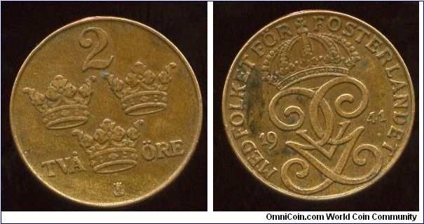 1941
2 Ore
Triple crowns & value
Crown, Monogram Gustaf V & date