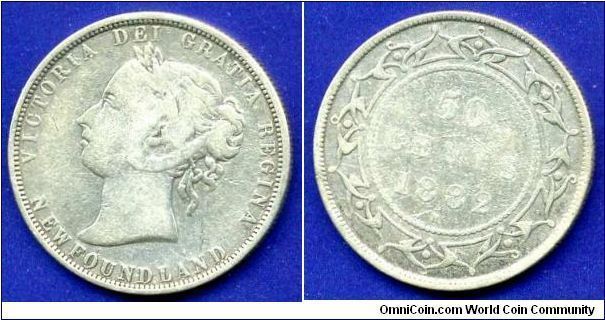 50 cents.
Newfoundland.
Victoria (1837-1901).
'H'- Heaton mint, Birmingham.

Ag925f. 11,78gr.