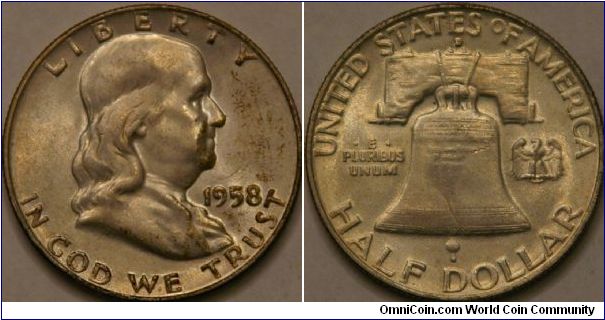Franklin half dollar, 1958 D, 30.6 mm, Ag