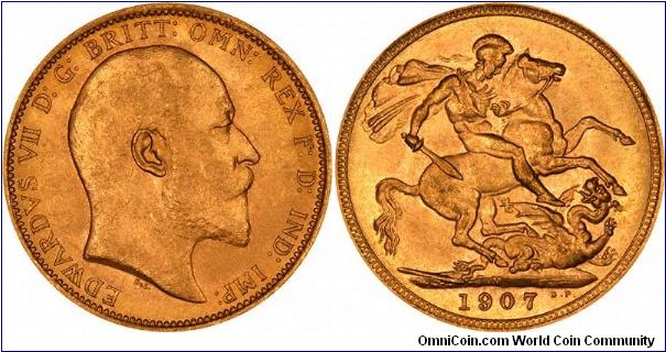 Melbourne Mint 1907 sovereign of Edward VII.