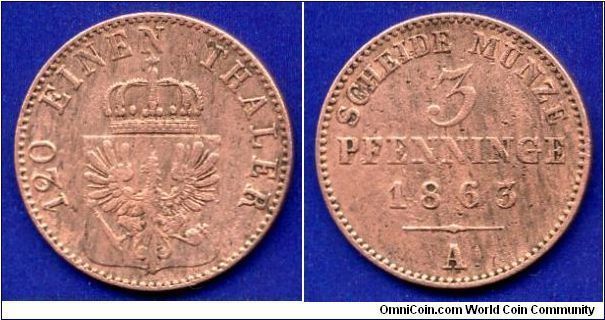 3 pfenninge.
Kingdom of Prussia.
Wilhelm I (1861-1871, as Emperor 1871-1888).
(A) Berlin mint.


Cu.