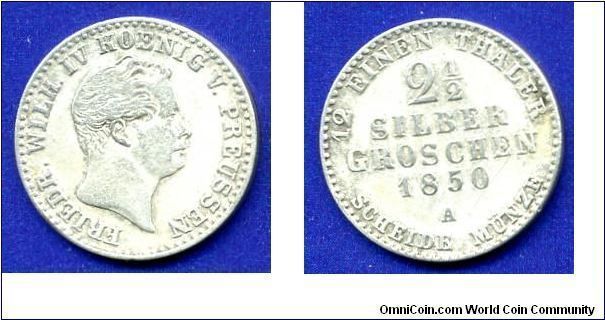 2-1/2 silber groschen.
1/12 thaler.
Kingdom of Prussia.
Fridrih Wilhem IV (1840-1861).


Ag375f. 3,24gr.