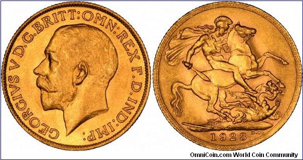 Perth Mint sovereign of George V, the second hardest date of George V sovereigns.