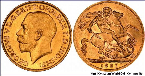 Pretoria Mint sovereign of George V, the only common mintmark of this date.