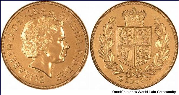 New shield reverse design of gold sovereign, only the second new design since Pistrucci's St. George and dragon was reinstated in 1871. Recalls the shield sovereigns of Victoria.