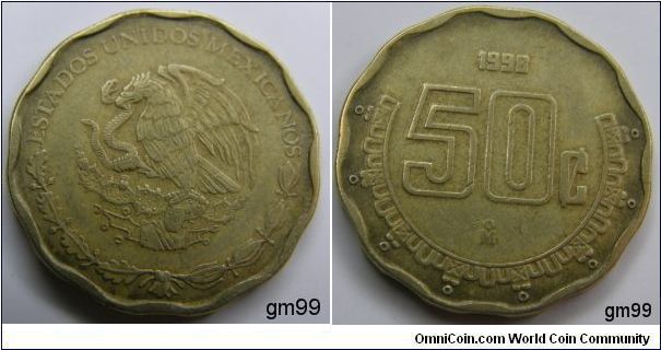 50 centavos
Brass, Reverse: National arms, eagle left. Reverse: Value and date.