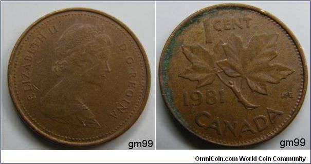 Obverse;Queen Elizabeth II bust right. Reverse; Maple leaf divides date and denomination. Edge; Plain. NOTES; reduced weight, Bronze,
1 Cent