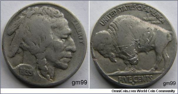 The Indian Head nickel, also known as the Buffalo nickel, was an American nickel five-cent piece.Fraser featured a profile of a Native American on the obverse of the coin, which was a composite portrait of three Native American chiefs: Iron Tail, Big Tree, and Two Moons. The buffalo portrayed on the reverse was an American Bison, possibly Black Diamond, from the Central Park Zoo.
Sorry, He got it.
