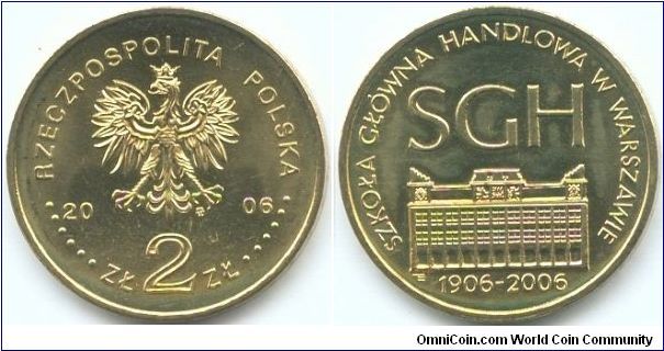 Poland, 2 zlote 2006.
The Centenary of the Warsaw School of Economics.