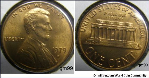 1979D Lincoln Cent
Edge: Plain
Mintmark: D (for Denver, CO) below the date