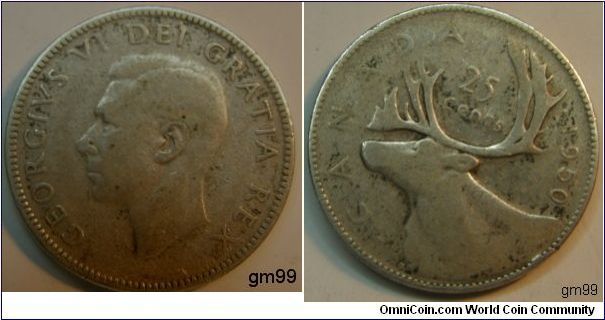 25 CENTS.Obverse; King George IV left,
Reverse; Caibou left, denomination above, date at right.
