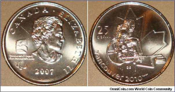 Canada, 25 cents, 2007-2010 XXI Winter Olympics Vancouver series (July 2007): Wheelchair Curling