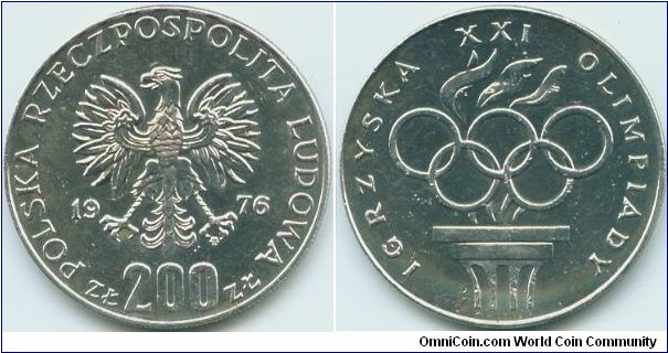 Poland, 200 zlotych 1976.
XXI Olympic Games - Montreal 1976.