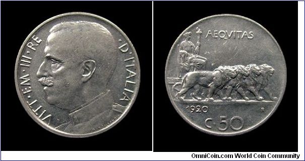 Kingdom of Italy - Victor Emmanuel III - 50 Centesimi (Lions) - Nickel