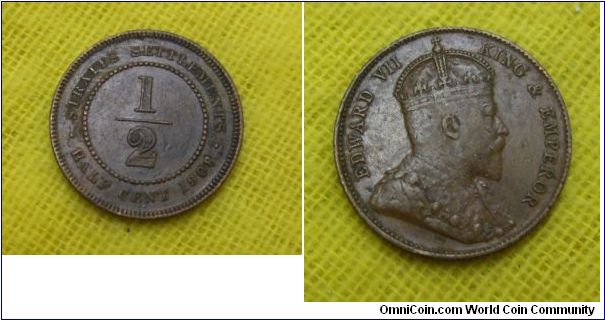 Straits Sett. 1/2 cent 1908