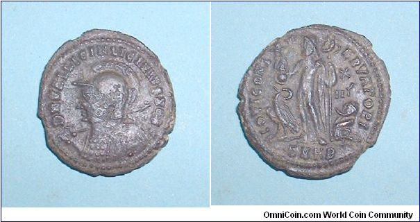 LICINIUS II - AE3. 321-324 AD. - Heraclea mint - D N VAL LICIN LICINIVS NOB C, helmeted bust left holding spear & shield / IOVI CONSERVATORI, Jupiter standing left, holding Victory on a globe & scepter, eagle with wreath in beak to left & captive to right at foot, X/IIG (=12.5 denarii) to right, SMHB in ex.