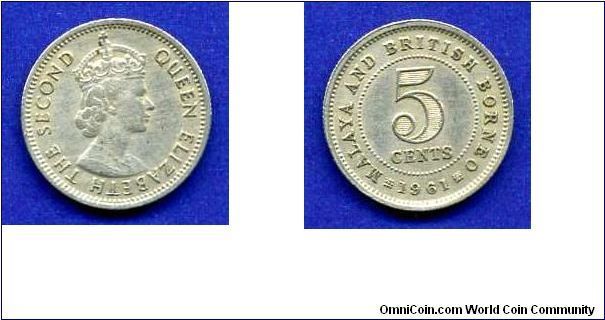 5 cents.
Elizabeth II.
Malaya & British Borneo.
Mintage 90,000,000 units.


Cu-Ni.