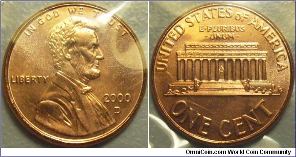 US 2000 1 cent. Mintmark D. Special thanks to Art!
