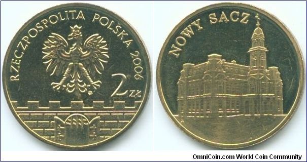Poland, 2 zlote 2006.
Historical Cities in Poland - Nowy Sacz.