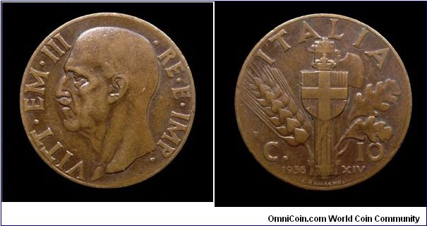 Kingdom of Italy - Victor Emmanuel III - 10 Centesimi - Copper