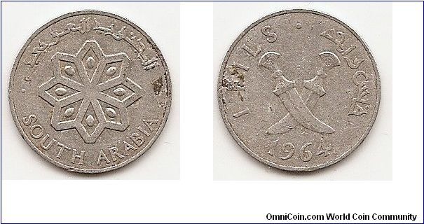 1 Fils - South Arabia -
KM#1
Aluminum, 20mm. Obv: Snowflake design Rev: Crossed swords