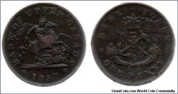 1857 Bank of Upper Canada St. George penny token