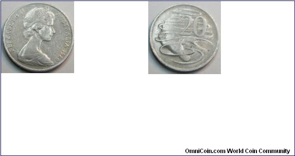 20 Cents (Copper-Nickel) Obverse: Crowned head of Queen Elizabeth II right,
ELIZABETH II AUSTRALIA 
Reverse: Duckbill platypus