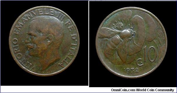 Kingdom of Italy - Victor Emmanuel III - 10 Centesimi (Bee) - Copper