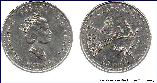 1992 Saskatchewan 25 cents