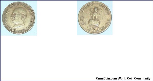 20 Paise:India
Death of Mahatma Gandhi