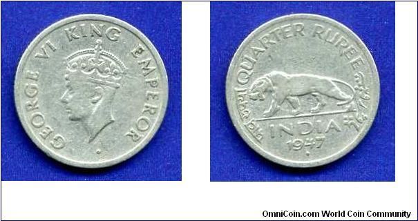 1/4 Rupee.
George VI (1936-1952).


Cu-Ni.