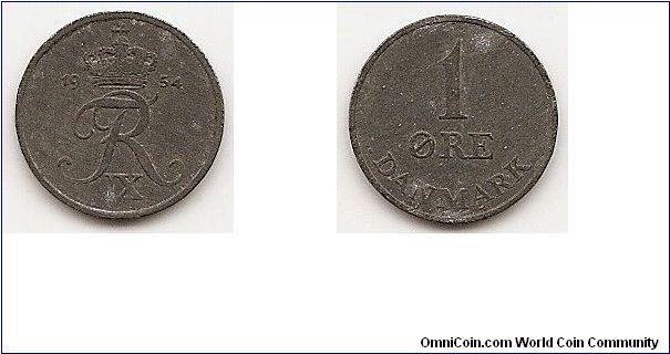 1 Ore
KM#839.1
1.6000 g., Zinc, 16 mm. Ruler: Frederik IX Obv: Crowned F IX
R monogram and date Rev: Mint mark, initials N-S below value