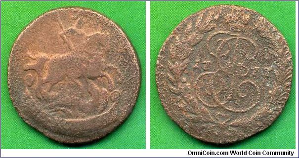 2 kopeeks.
Ekaterina II 1762-1796.



Cu.