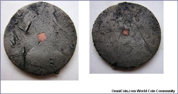 James 11 Tin farthing with copper plug.Recovered from the Thames foreshore