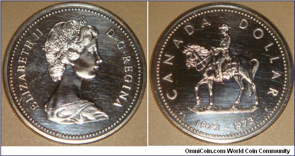 Canada, 1 dollar, 1973 100th Anniversary of the formation of the Royal Canadian Mounted Police, silver dollar