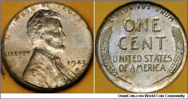 zinc coated steel penny of 1943 due to copper shortage during WWII, San Francisco mint mark