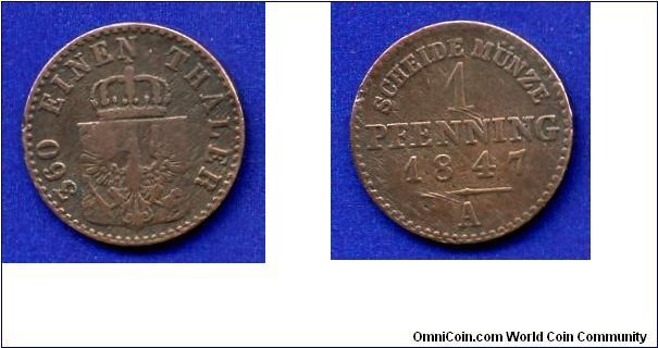 1 pfenning.
Kingdom of Prussia.
Friedrih Wilhelm IV (1840-1861).


Cu.