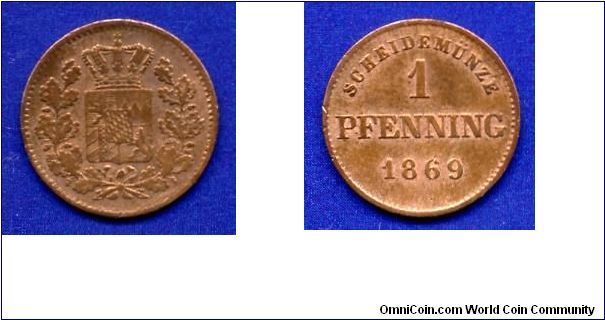 1 pfenning.
Kingdom of Bavaria.
Ludwig II (1864-1886).

Cu.