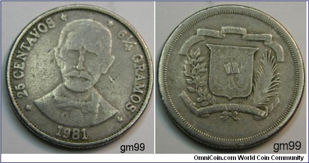 25 Centavos, 61/4 Gramos, 1981